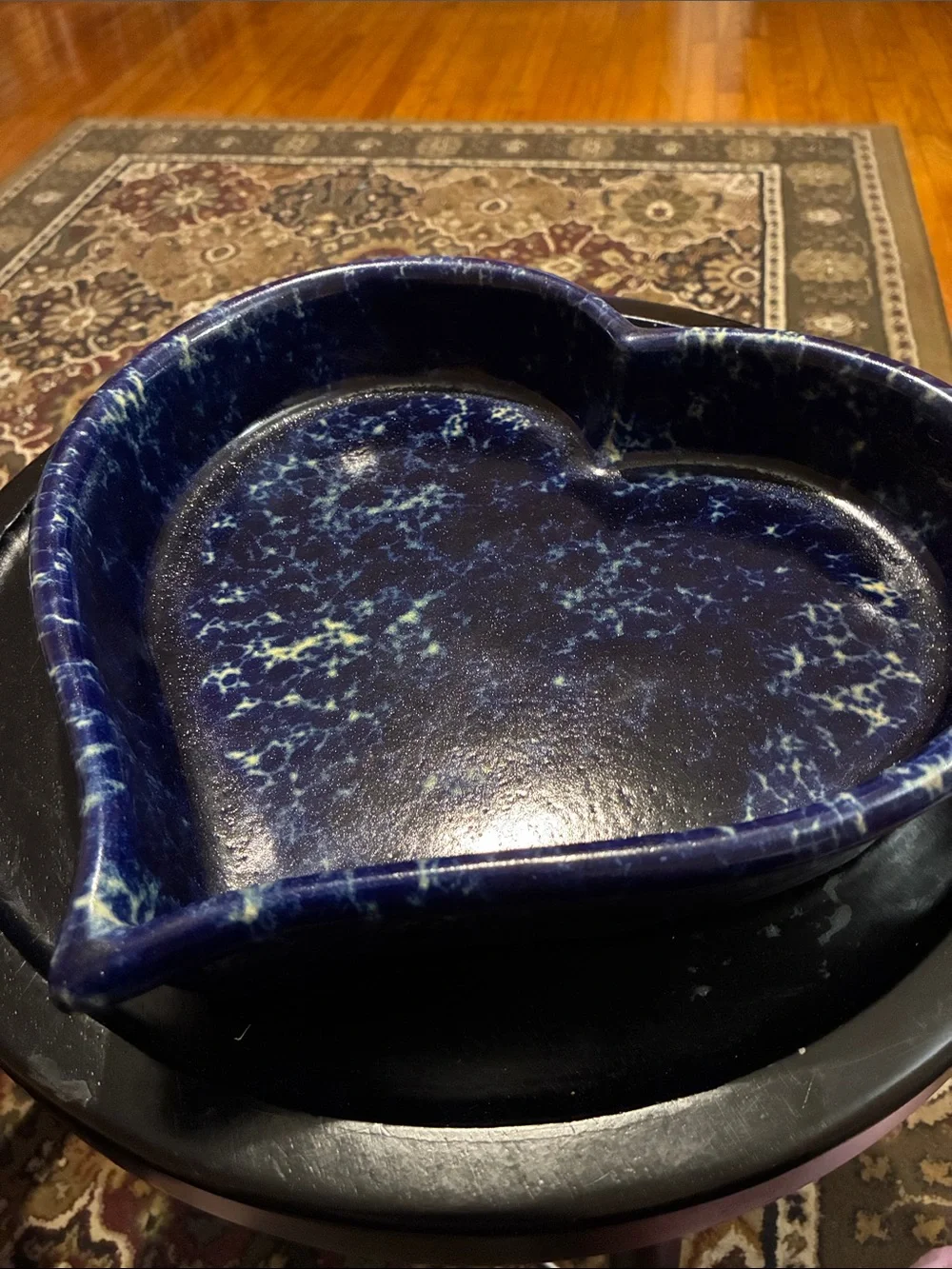 Bennington Potters Vermont large heart baker in blue agate